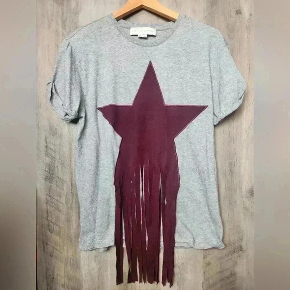 Stella Mccartney Grey Embellished Star Fringed Rodeo T-Shirt Women's Medium - Picture 2 of 9